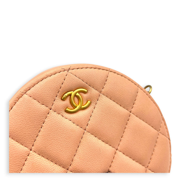 Round CC Mini Pink Crossbody Bag in Lambskin, Gold hardware