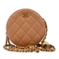 Round CC Mini Pink Crossbody Bag in Lambskin, Gold hardware