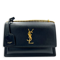 Cassandre Shoulder Bag Noir in Calfskin, Gold hardware