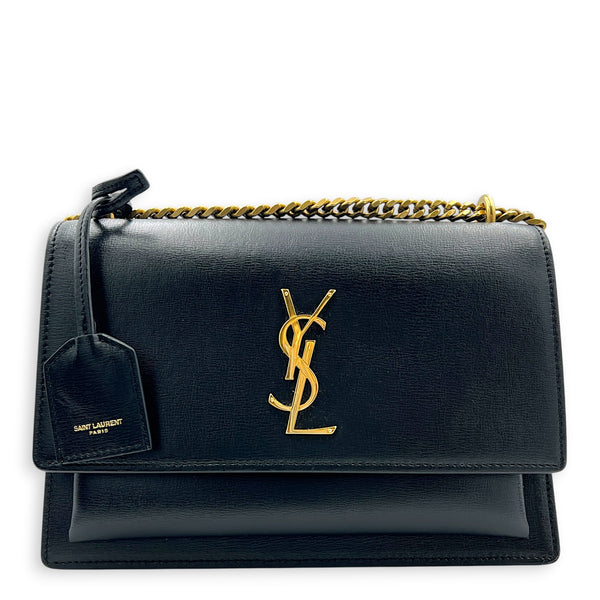 Cassandre Shoulder Bag Noir in Calfskin, Gold hardware
