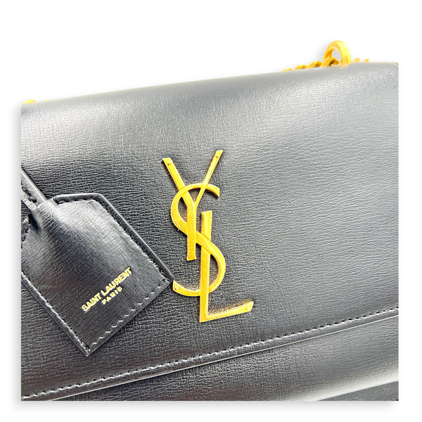 Cassandre Shoulder Bag Noir in Calfskin, Gold hardware
