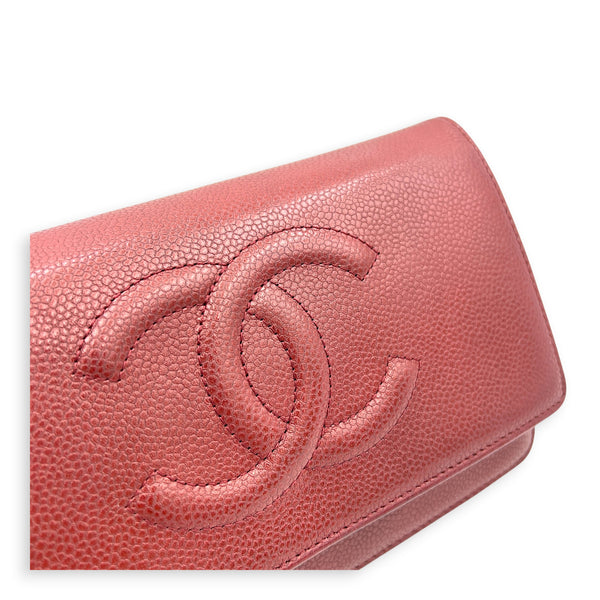 CC Wallet On Chain Red in Caviar Leather, Silver hardware
