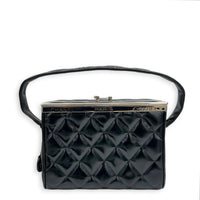 Vintage Box Quilted Top Handle Bag Black in Patent Leather, Silver hardware