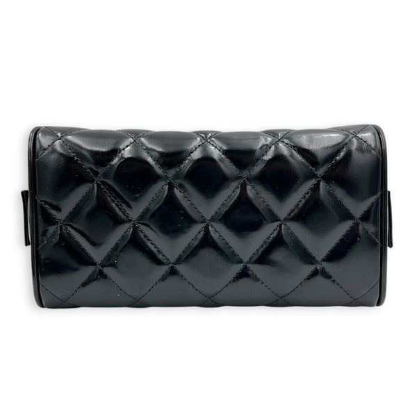 Vintage Box Quilted Top Handle Bag Black in Patent Leather, Silver hardware