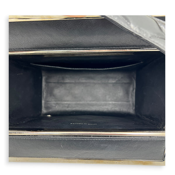 Vintage Box Quilted Top Handle Bag Black in Patent Leather, Silver hardware