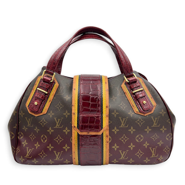 Mirage Top Handle Bag Monogram Rayures Bordeaux in Monogram coated canvas, crocodile & ostrich leather, Gold hardware