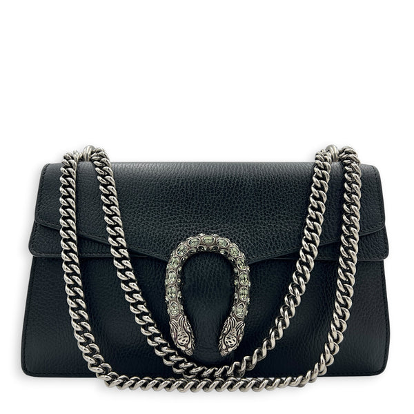 Dionysus Shoulder Bag Medium Black in Calfskin, Silver hardware