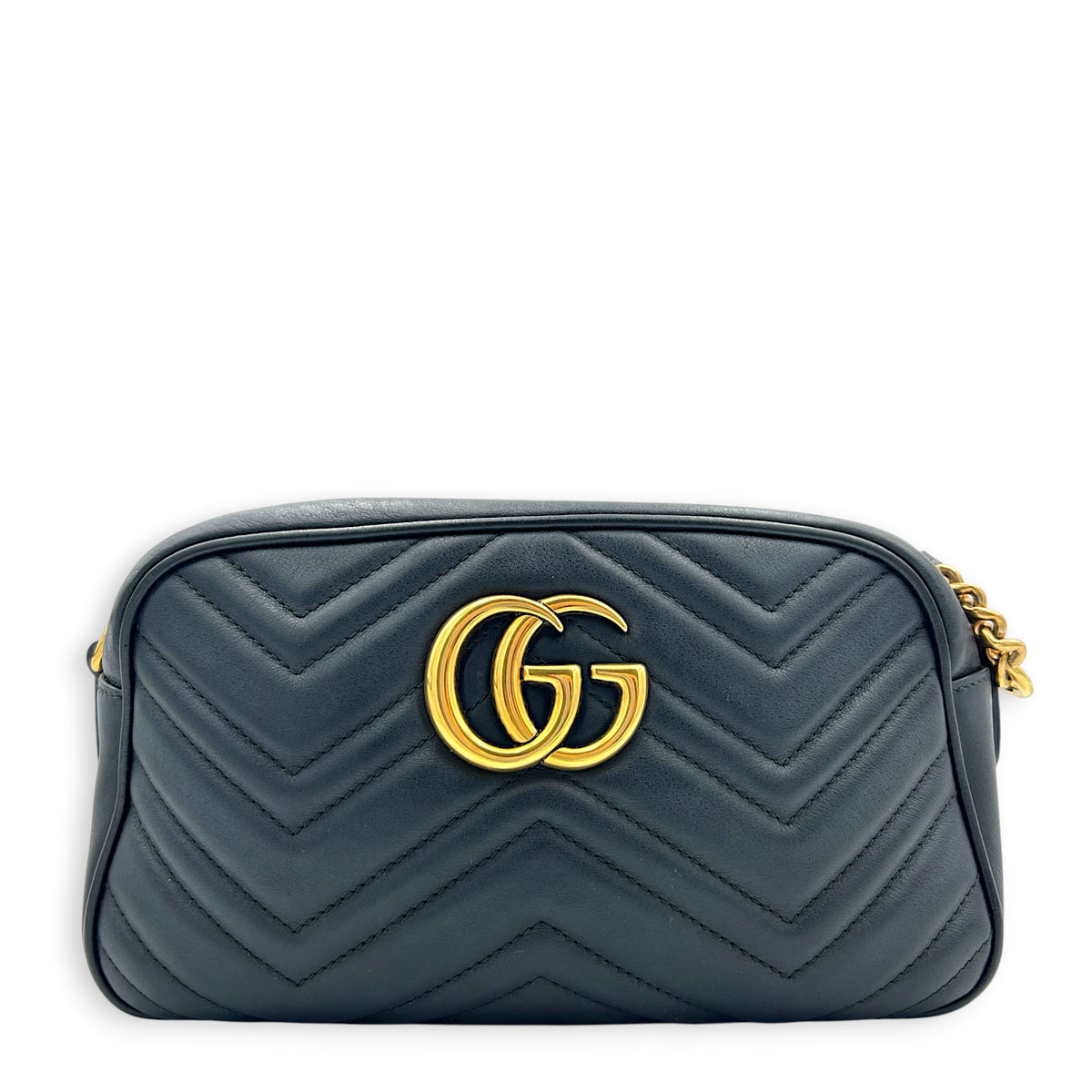 GG Marmont Shoulder Bag Small Black in Calfskin, Gold hardware