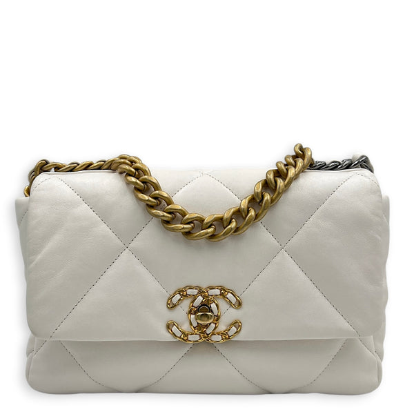 C19 Small White Top Handle Bag in Lambskin, Mixed hardware