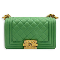 Boy Shoulder Bag Small Mint Green in Lambskin, Antique Brass hardware