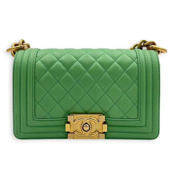 Boy Shoulder Bag Small Mint Green in Lambskin, Antique Brass hardware