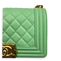 Boy Shoulder Bag Small Mint Green in Lambskin, Antique Brass hardware