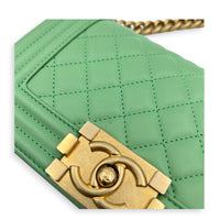 Boy Shoulder Bag Small Mint Green in Lambskin, Antique Brass hardware
