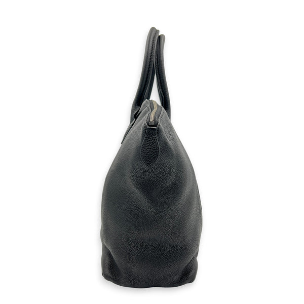Lockit Top Handle Bag MM Noir in Taurillon Leather, Silver hardware