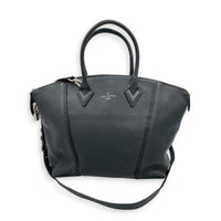 Lockit Top Handle Bag MM Noir in Taurillon Leather, Silver hardware