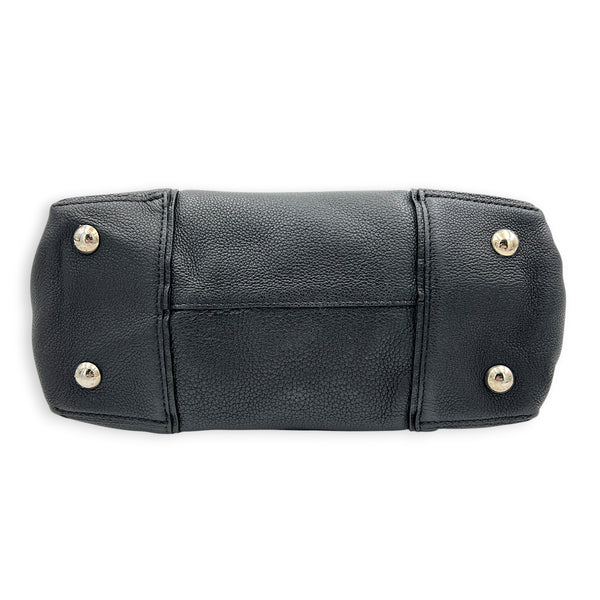 Lockit Top Handle Bag MM Noir in Taurillon Leather, Silver hardware
