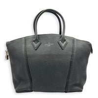 Lockit Top Handle Bag MM Noir in Taurillon Leather, Silver hardware