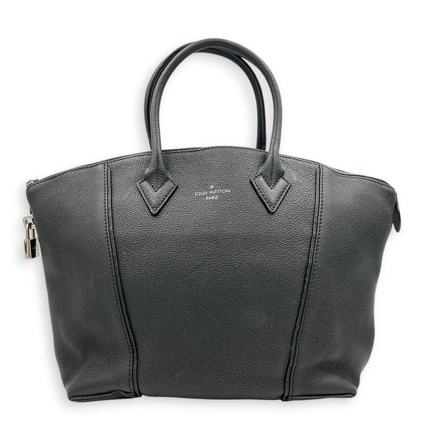 Lockit Top Handle Bag MM Noir in Taurillon Leather, Silver hardware