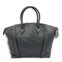 Lockit Top Handle Bag MM Noir in Taurillon Leather, Silver hardware