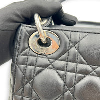 Lady Dior Top Handle Bag Mini Black in Lambskin, Silver hardware