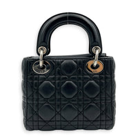 Lady Dior Top Handle Bag Mini Black in Lambskin, Silver hardware