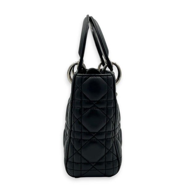 Lady Dior Top Handle Bag Mini Black in Lambskin, Silver hardware