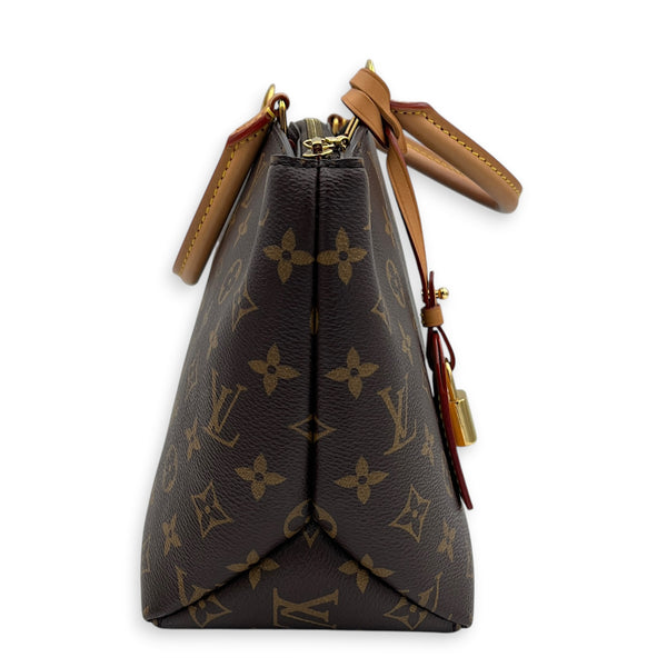 Petit Palais Top Handle Bag Brown in Monogram Coated Canvas, Gold hardware