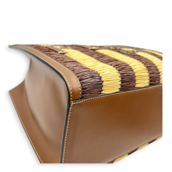 Sunshine Brown Tote Bag in Raffia, Gold hardware