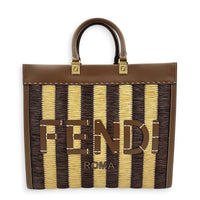 Sunshine Brown Tote Bag in Raffia, Gold hardware