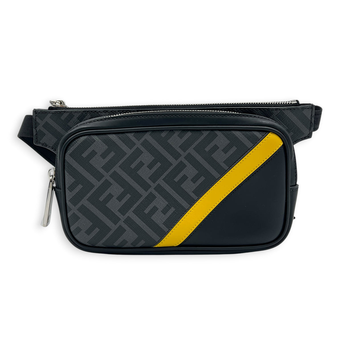 Diagonal FF Grey Belt Bag in Coated Canvas, Silver hardware