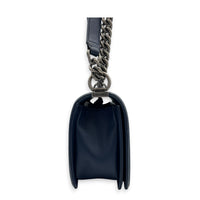 Boy Shoulder Bag Large Navy Blue in Caviar Leather, Ruthenium hardware