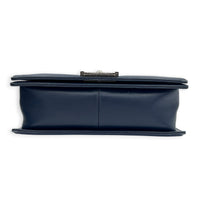 Boy Shoulder Bag Large Navy Blue in Caviar Leather, Ruthenium hardware