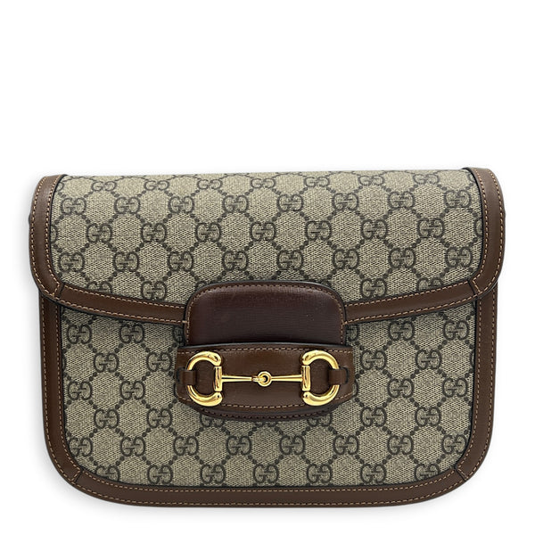 Horsebit 1955 Shoulder Bag Small Beige Ebony, Gold hardware