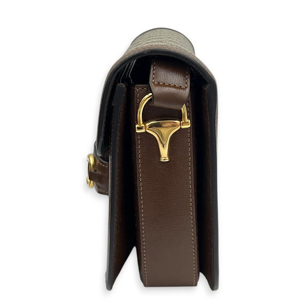 Horsebit 1955 Shoulder Bag Small Beige Ebony, Gold hardware
