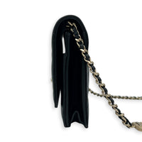 CC Crystal Charm Chain Black Wallet On Chain in Lambskin, Gold hardware