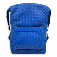 Intrecciato Backpack Blue in Calfskin, Silver hardware