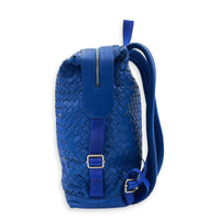 Intrecciato Backpack Blue in Calfskin, Silver hardware
