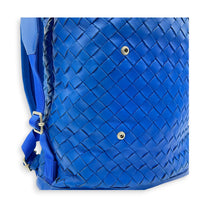 Intrecciato Backpack Blue in Calfskin, Silver hardware