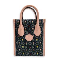 GG Floral  Top Handle Bag Pink in Denim, Silver hardware