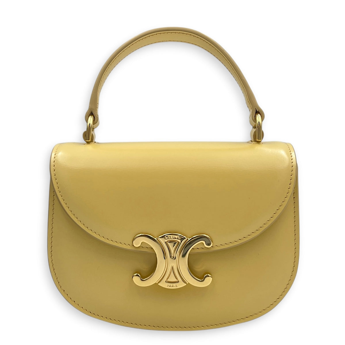 Triomphe Top Handle Bag Yellow in Calfskin, Gold hardware