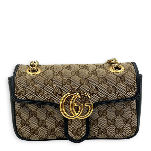 GG Marmont Shoulder Bag Brown in Canvas, Gold hardware