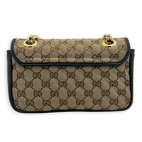 GG Marmont Shoulder Bag Brown in Canvas, Gold hardware