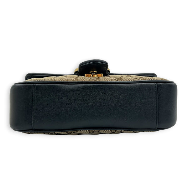 GG Marmont Shoulder Bag Brown in Canvas, Gold hardware