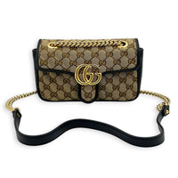 GG Marmont Shoulder Bag Brown in Canvas, Gold hardware