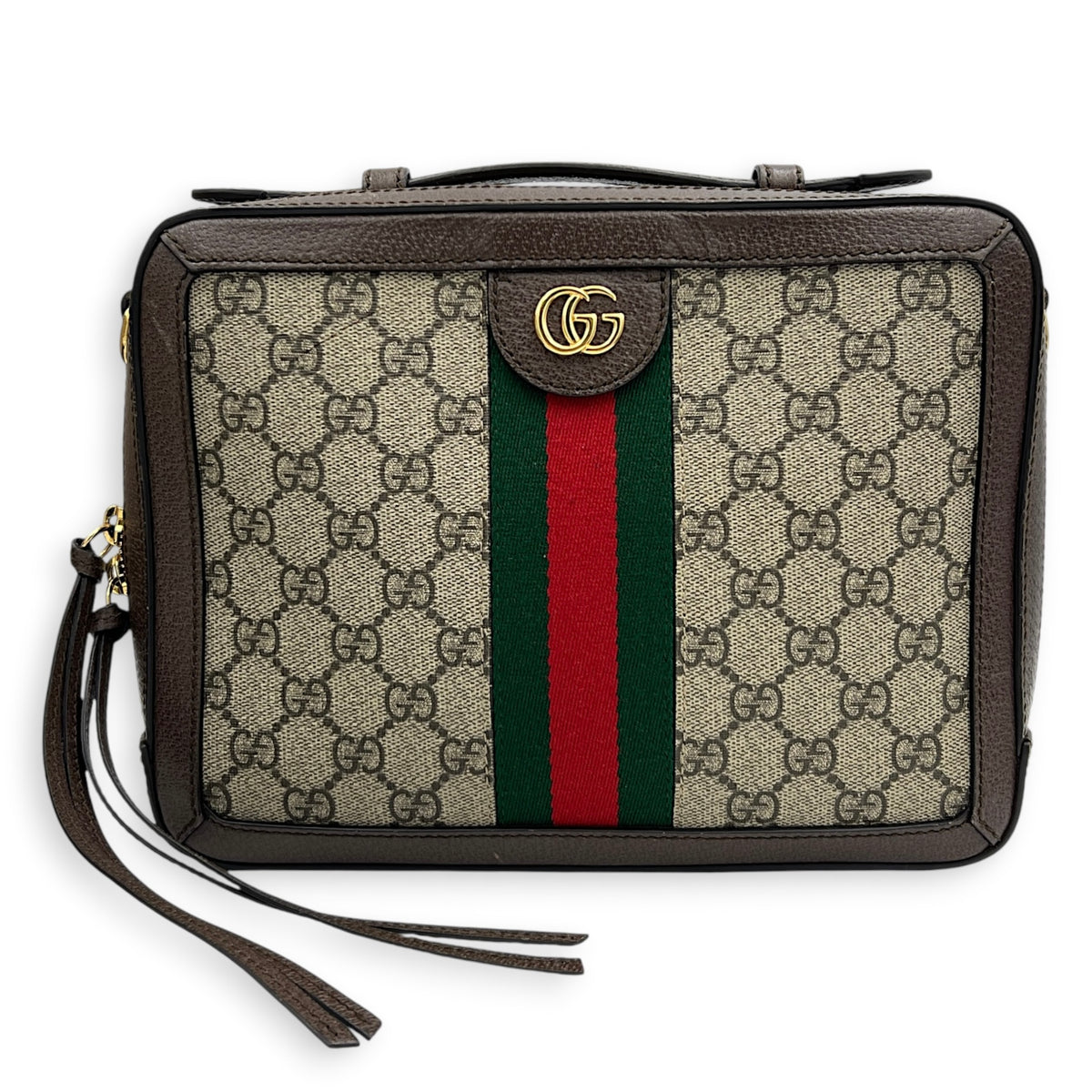 Ophidia Top Handle Bag Brown in Coated Canvas, Gold hardware