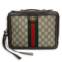 Ophidia Top Handle Bag Brown in Coated Canvas, Gold hardware