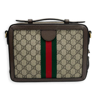 Ophidia Top Handle Bag Brown in Coated Canvas, Gold hardware