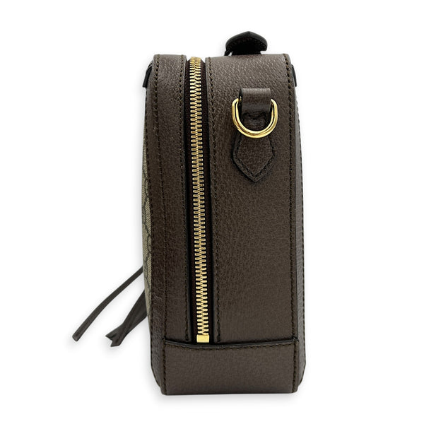 Ophidia Top Handle Bag Brown in Coated Canvas, Gold hardware