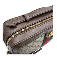 Ophidia Top Handle Bag Brown in Coated Canvas, Gold hardware