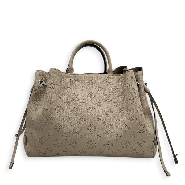 Bella Tote Top Handle Bag Beige in Mahina Leather, Silver hardware